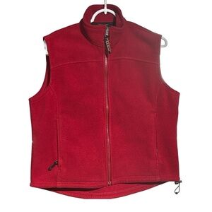 Womens Medium VTG LL Bean Full Zip Fleece Sweater Vest Red Outdoors Fall Winter
